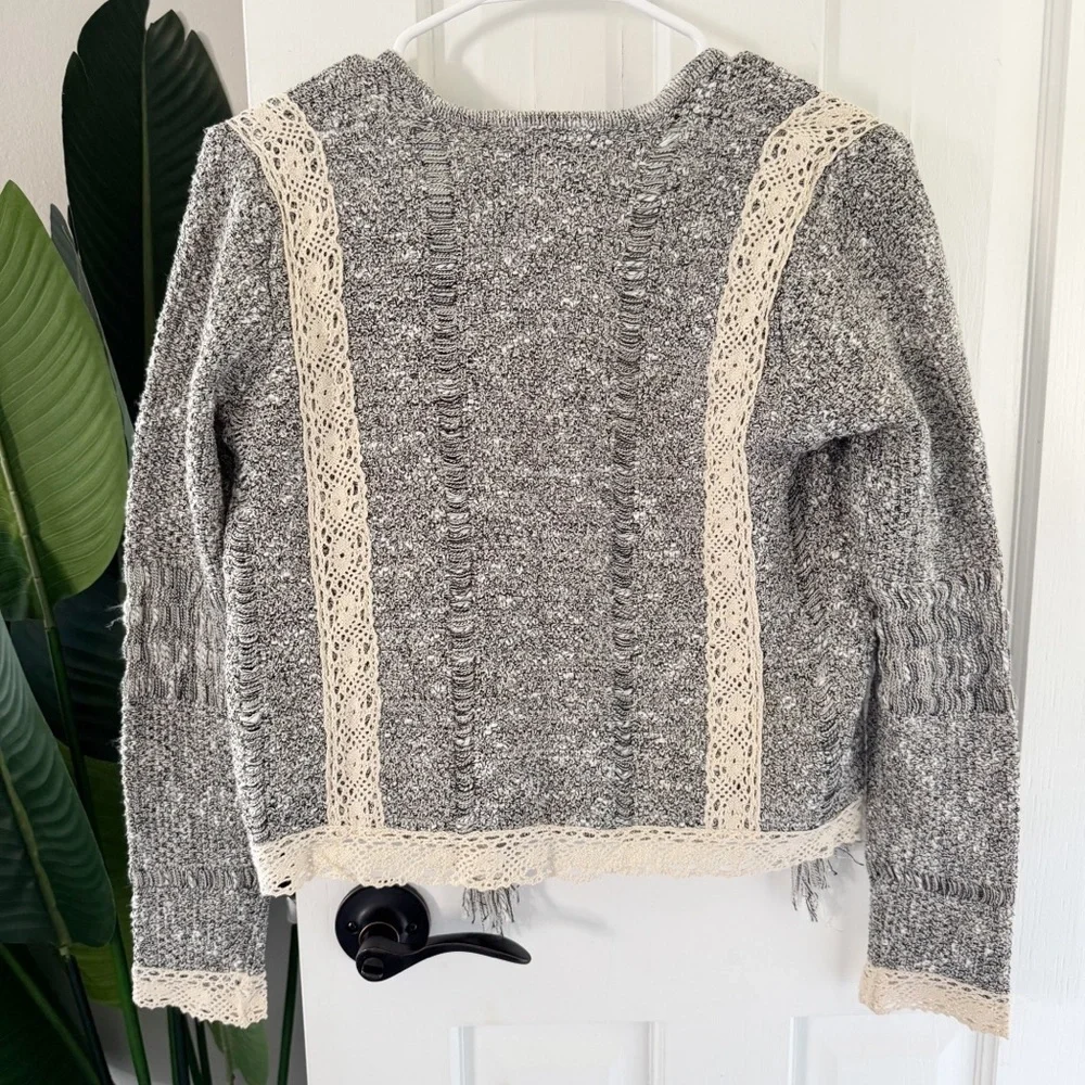 Mary McFadden Crochet Vintage Fringe Cardigan Sweater